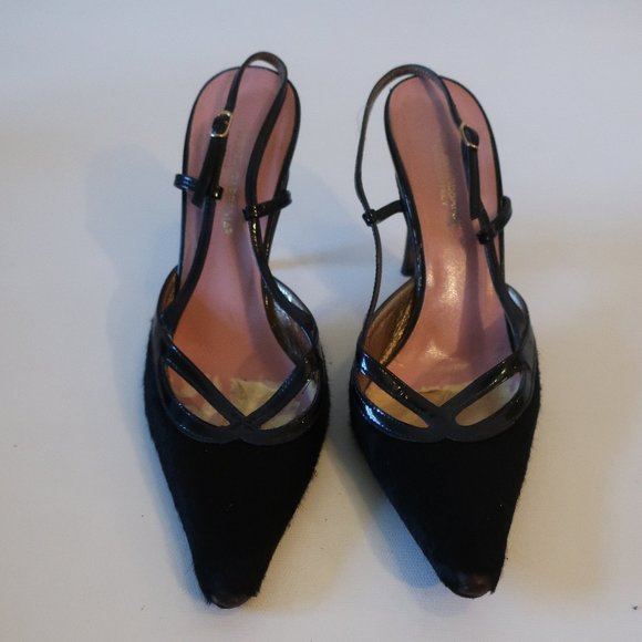 Womens D&G Dolce & Gabbana Black Pointy Leather Slingbacks 38.5 US/8.5 * - Picture 1 of 16